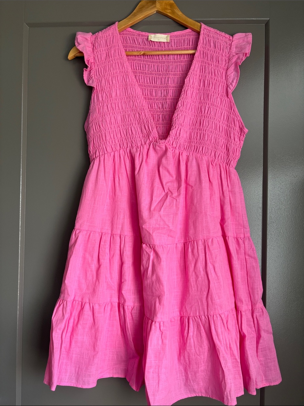 Altar'd State Hot Pink Smocked Tiered Mini Dress
